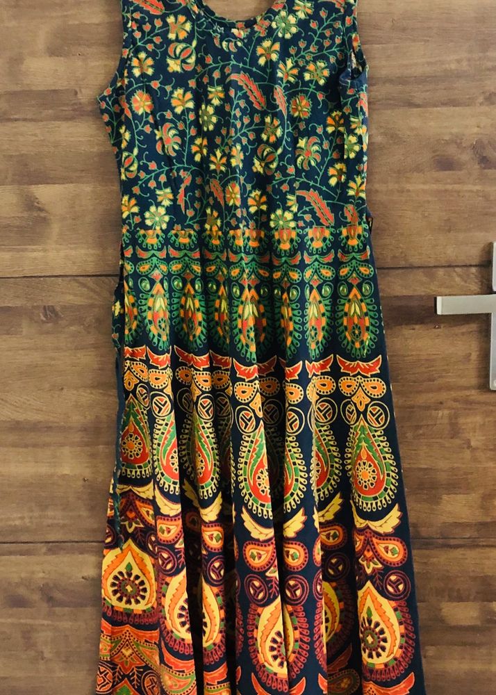 Ravishing Long Gown With Jaipuri Print