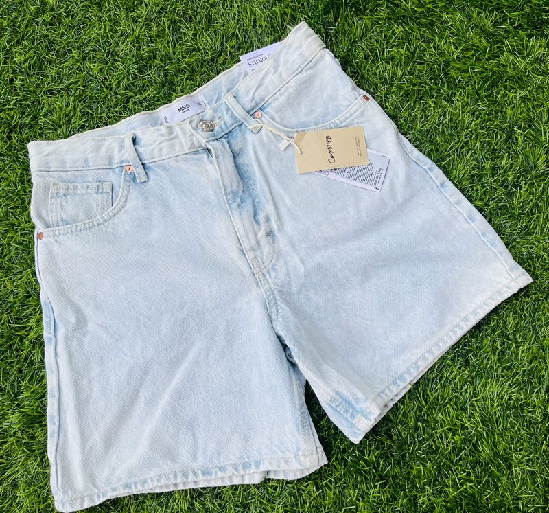 Mango High Waist Straight Denim Shorts For Women