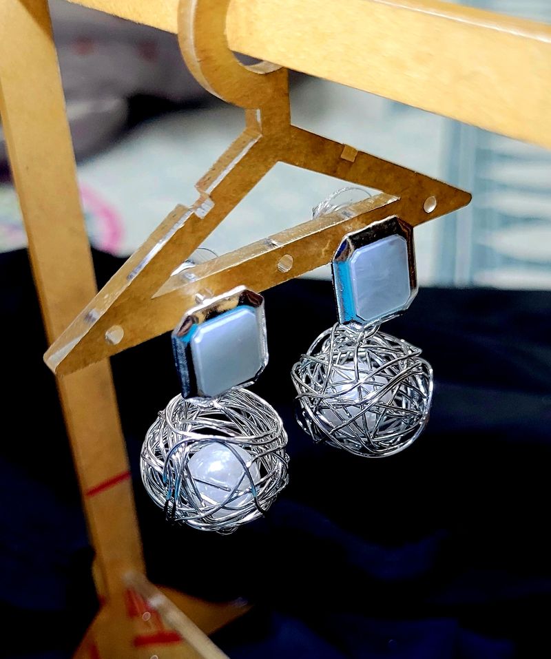 Nest Style Earrings Silver Colour