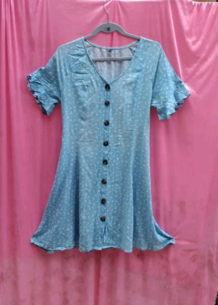 Rio Sky Blue Floral Shirt Dress For Women