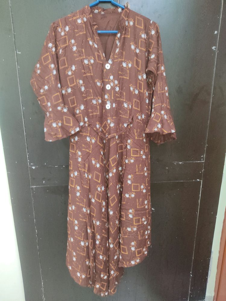 Brown Assymetric Anarkali Kurti