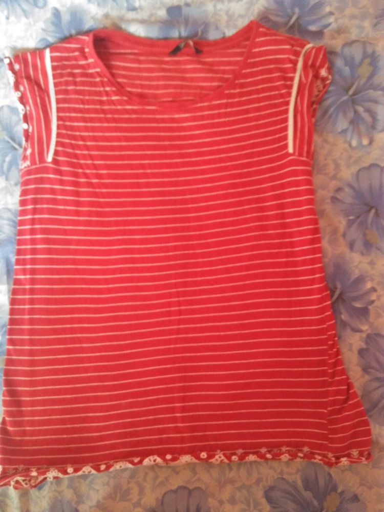 Red Striped T-shirt For Girls