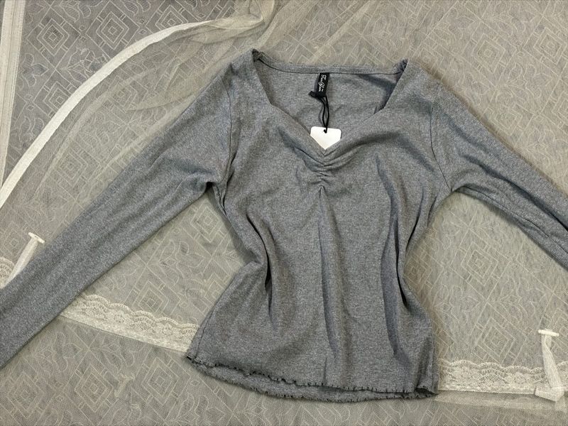 Y2k Grey Ribbed Top