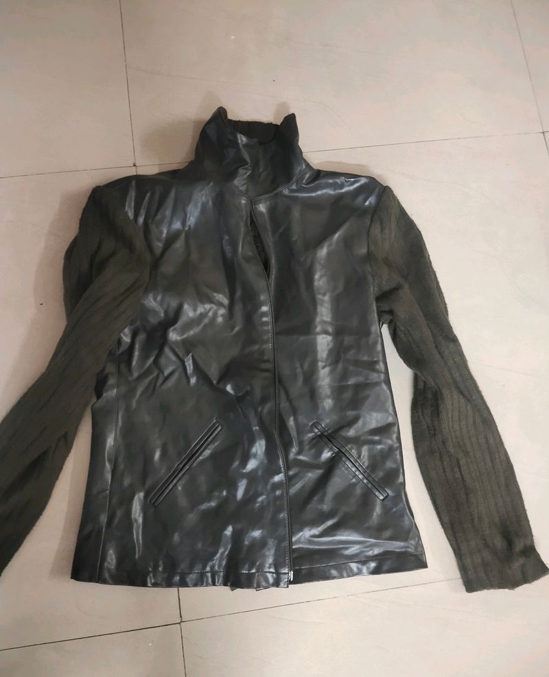 Fancy Leather And Wool Jacket For Women