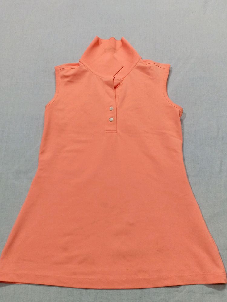 Sleeves Orange Top With Collar Neck