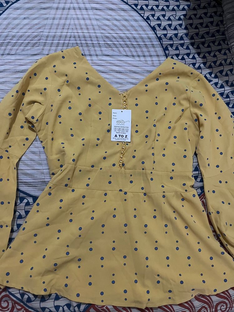 Yellow And Blue Polka Dot Top