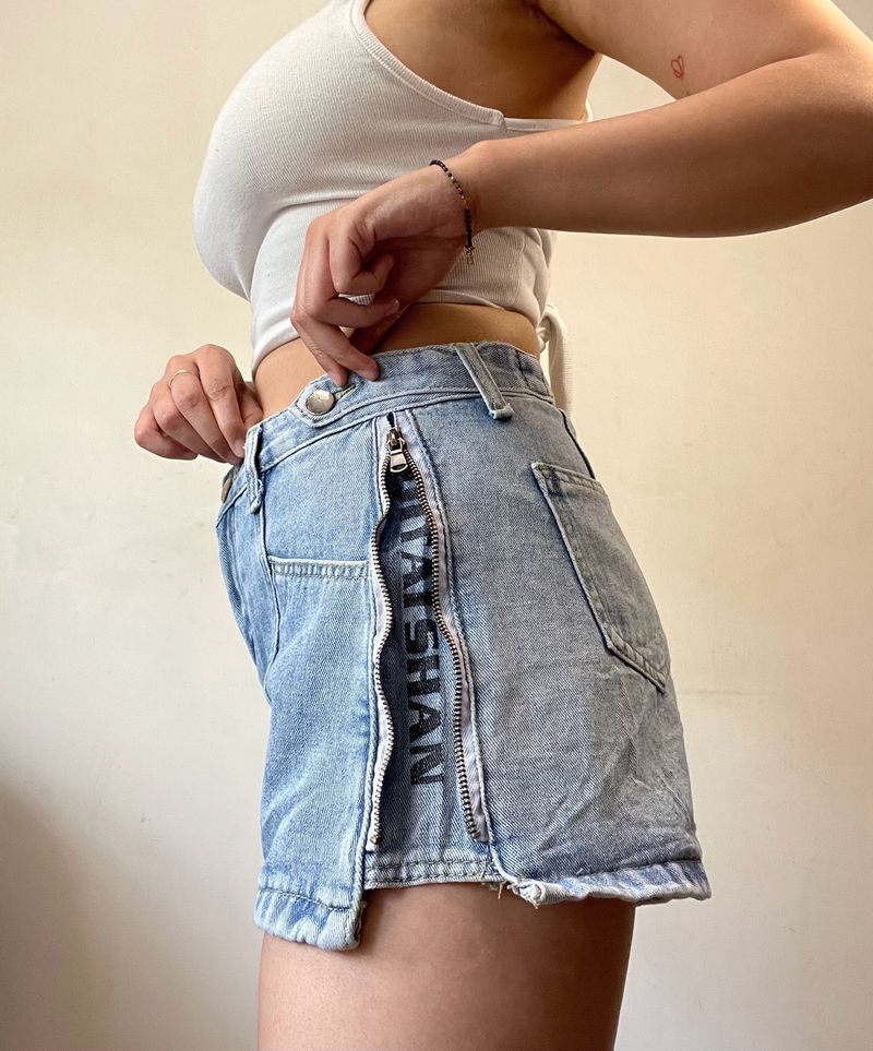 Side Zip Denim Shorts