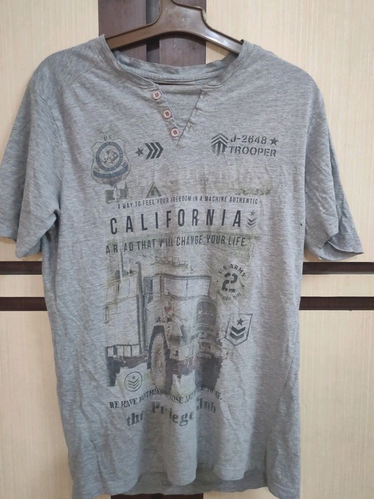 Grey Casual Daily Wear T Shirt