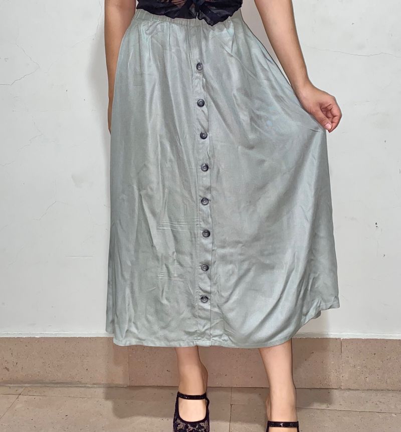 Turquoise Buttoned Decoration Skirt