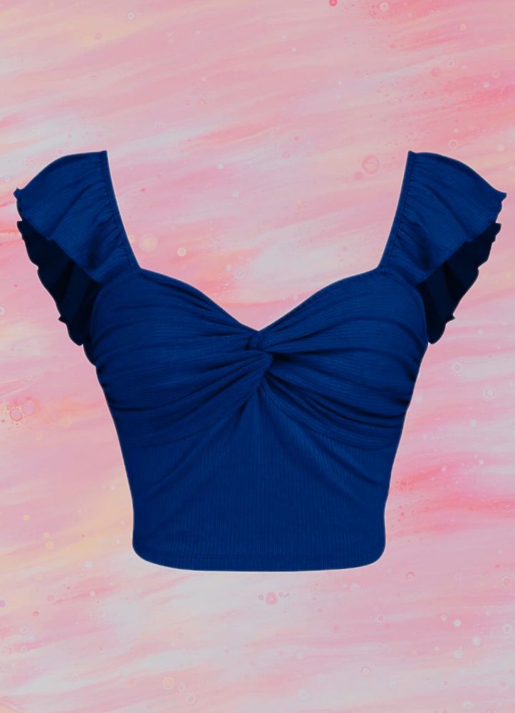 Blue Front Knot Crop Top