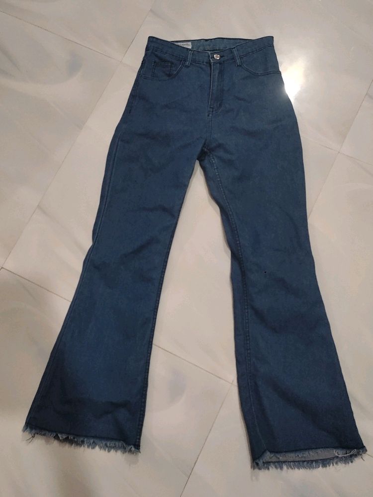 Blue High-waisted Bootcut Jeans For Women