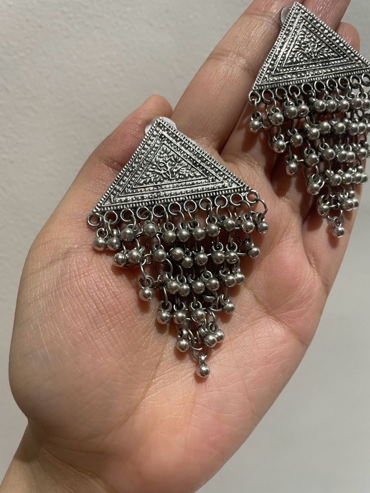 Oxidised Triangle Jhumkas