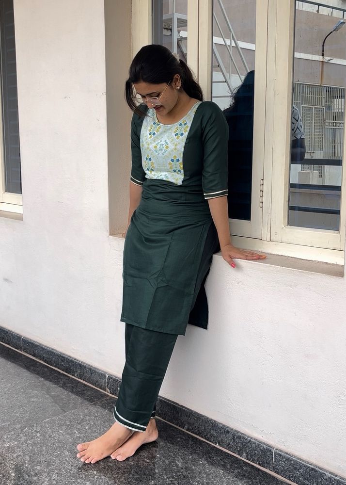 Dark Green Kurtha Set