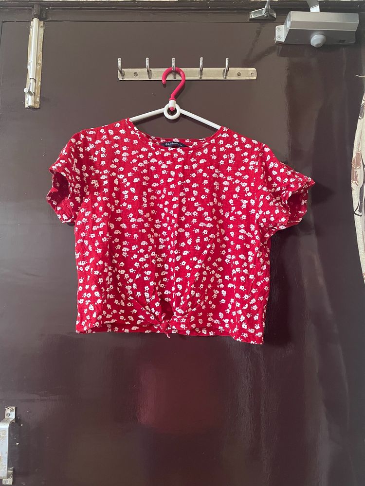 Red Tie Knot Crop Top