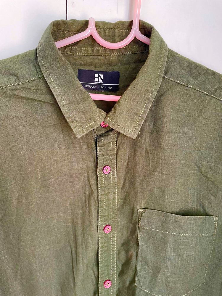 Here & Now Men Full Sleeve M Olive Shirt