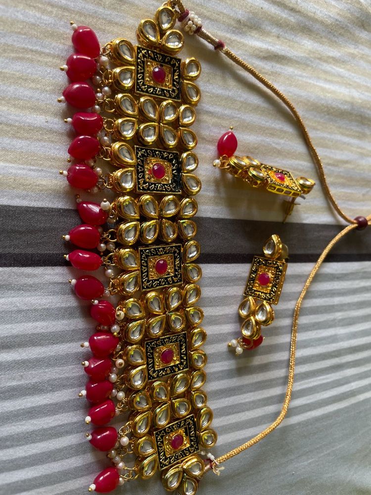 Pink Kundan Choker Set