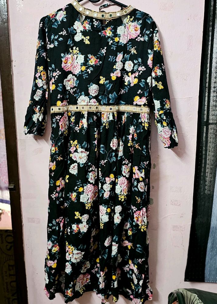 Floral Maxi Multicolour Mirror Embellished