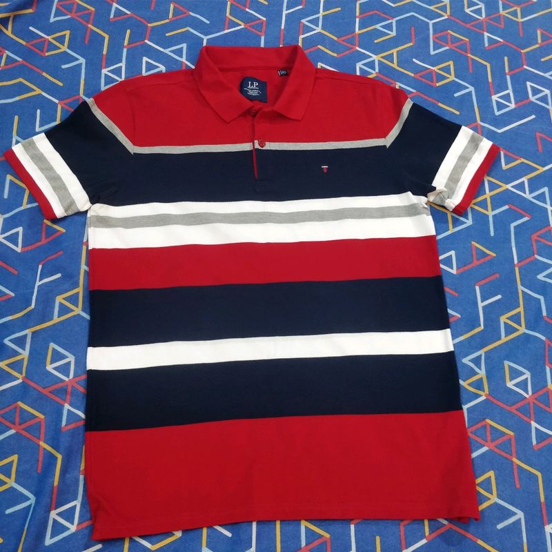 Louis Philippe Red & Blue Collar T Shirt