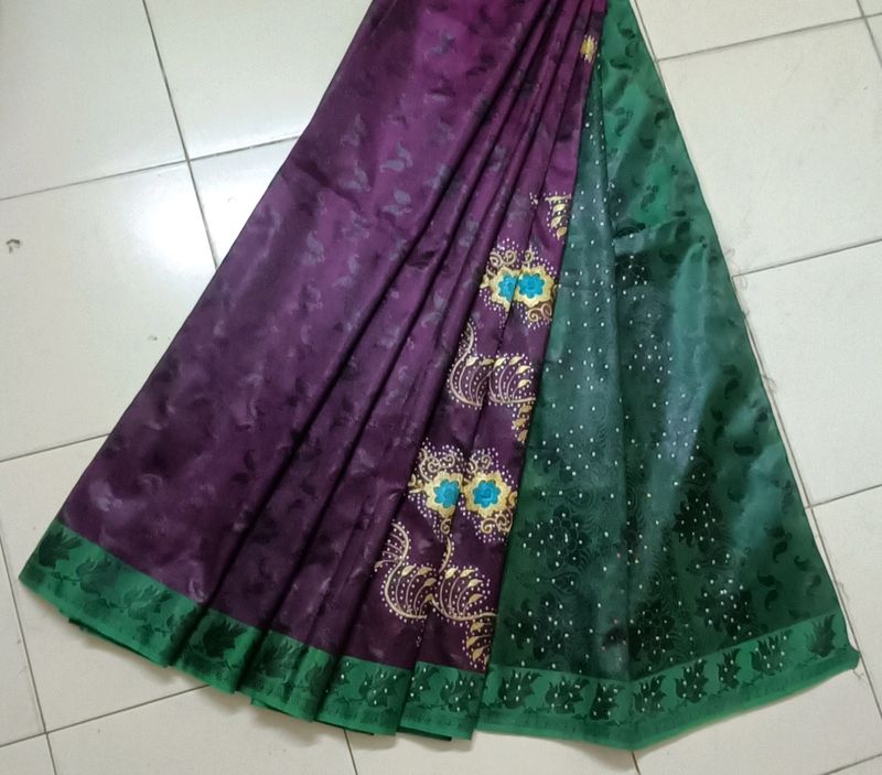 Green and Purple Banarasi silk Sari