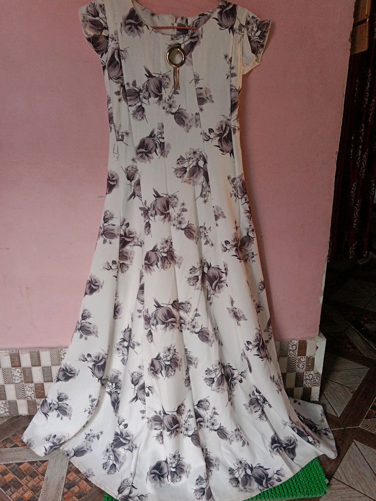 White Colour Floral Long Gown