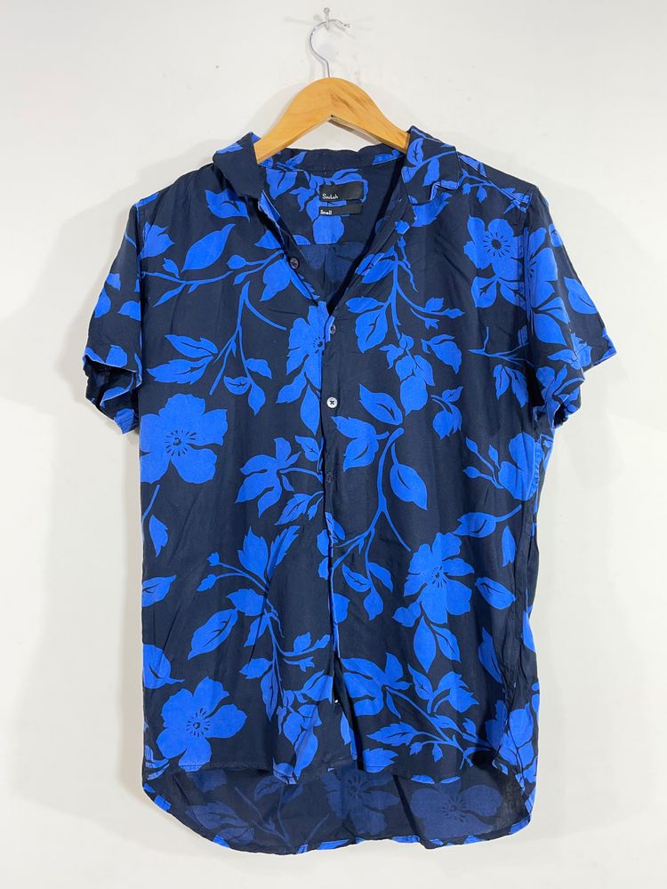 Snitch Blue With Black Printed Shirt