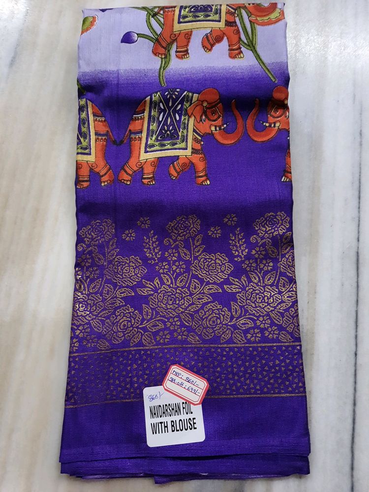 Dola Print Foil Design Violet Color Saree