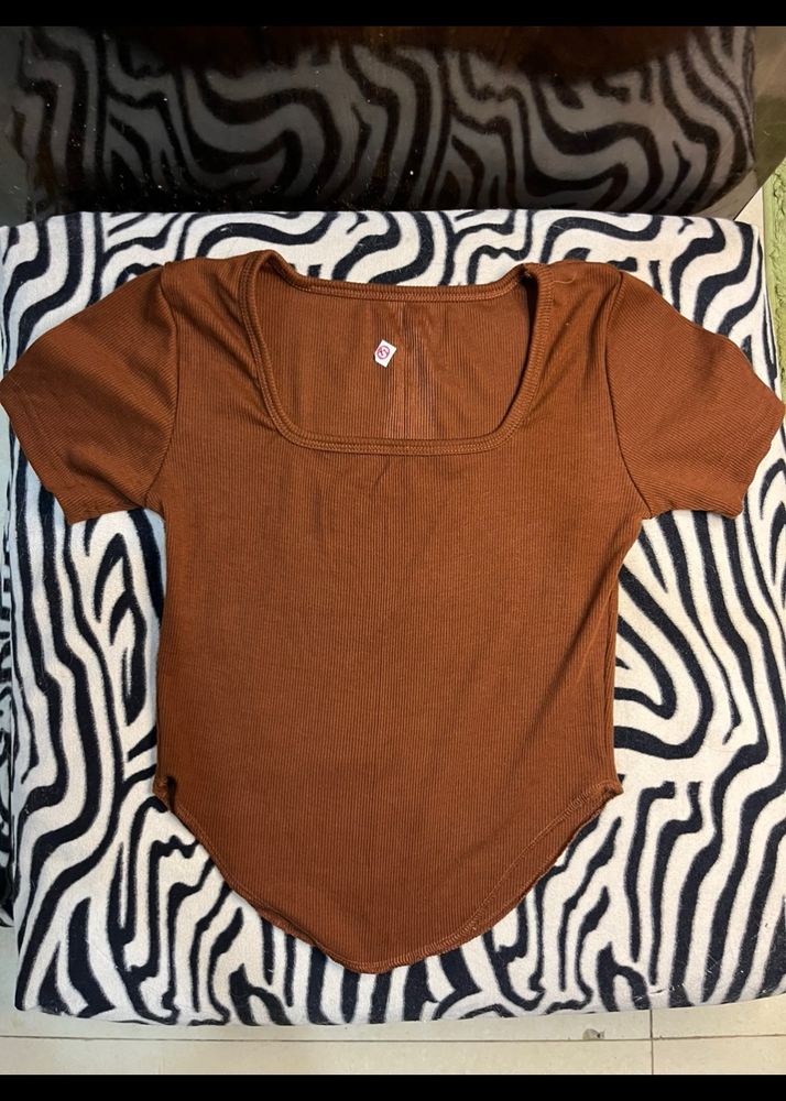 Brown Fitted Casual Top