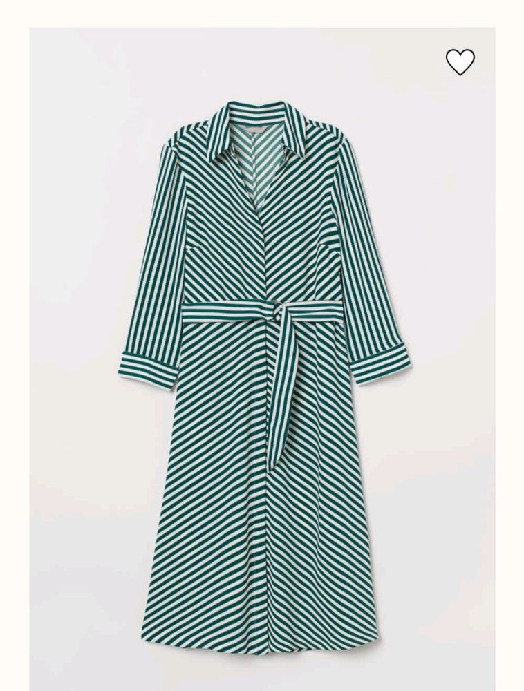 Dark Green And White Striped Dress