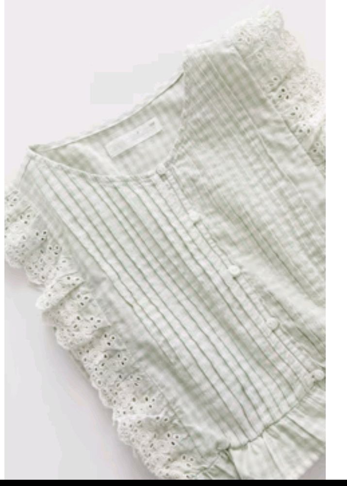 Girl Swiss Embroidered Top (Green)