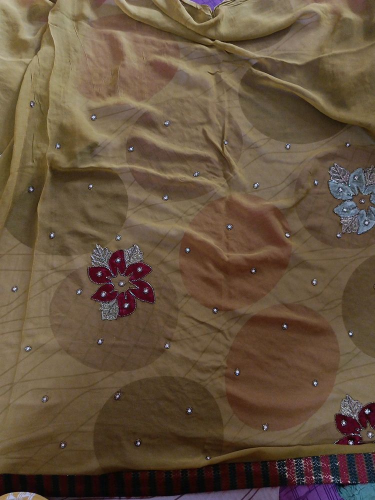 Half -2  Brown Golden Saree With Blouse