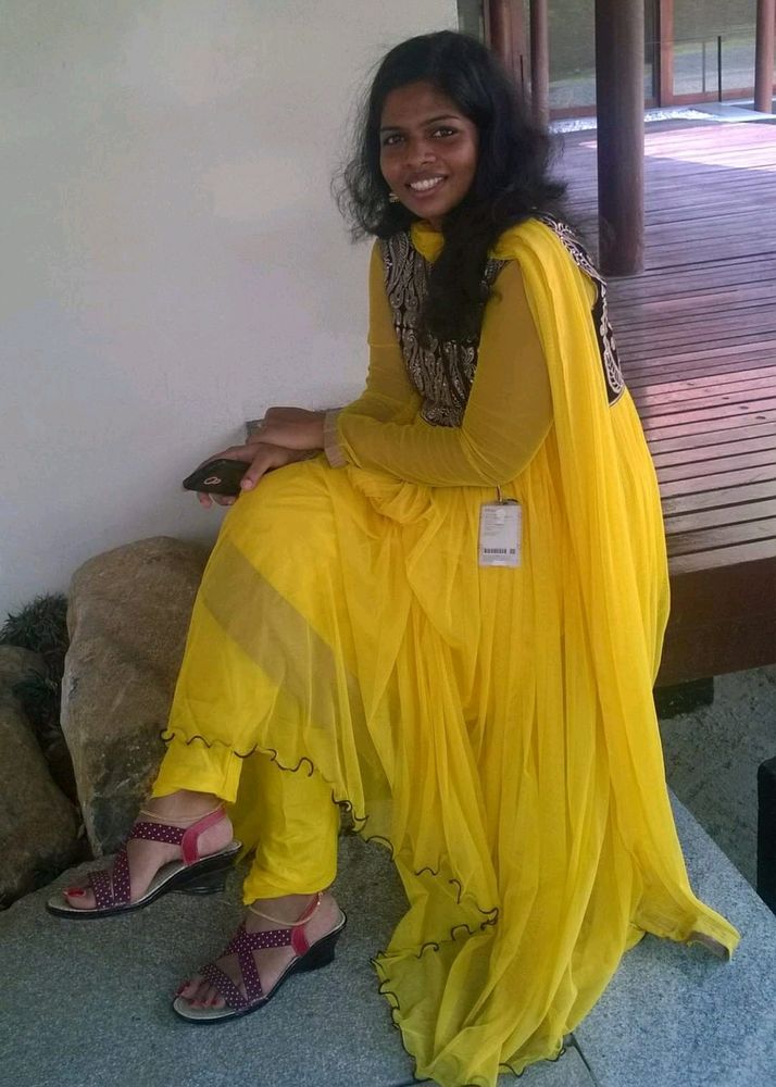 Yellow Gown With Pant And Shawl