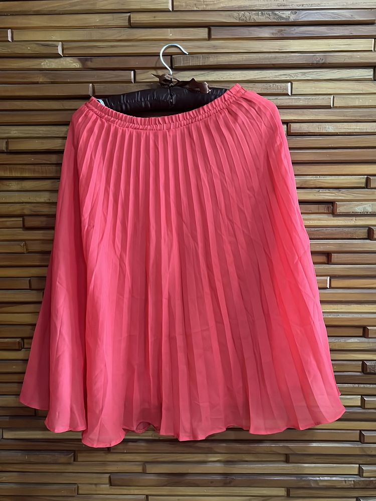 Imported Coral Pleated Midi Skirt