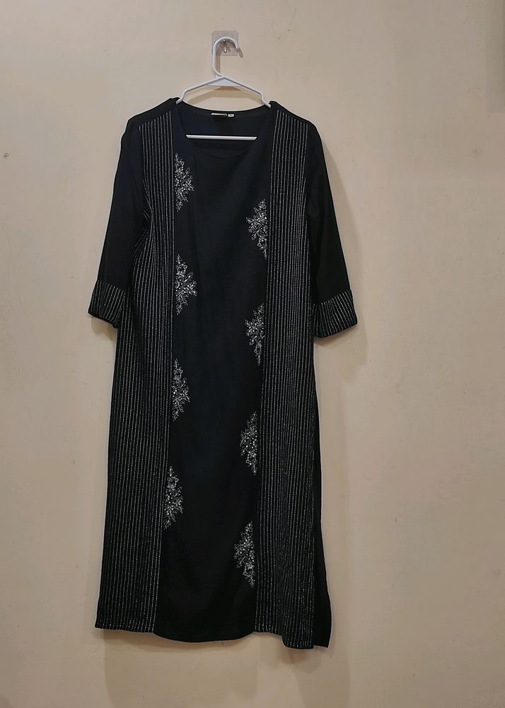 Neerus Black Cotton Kurta