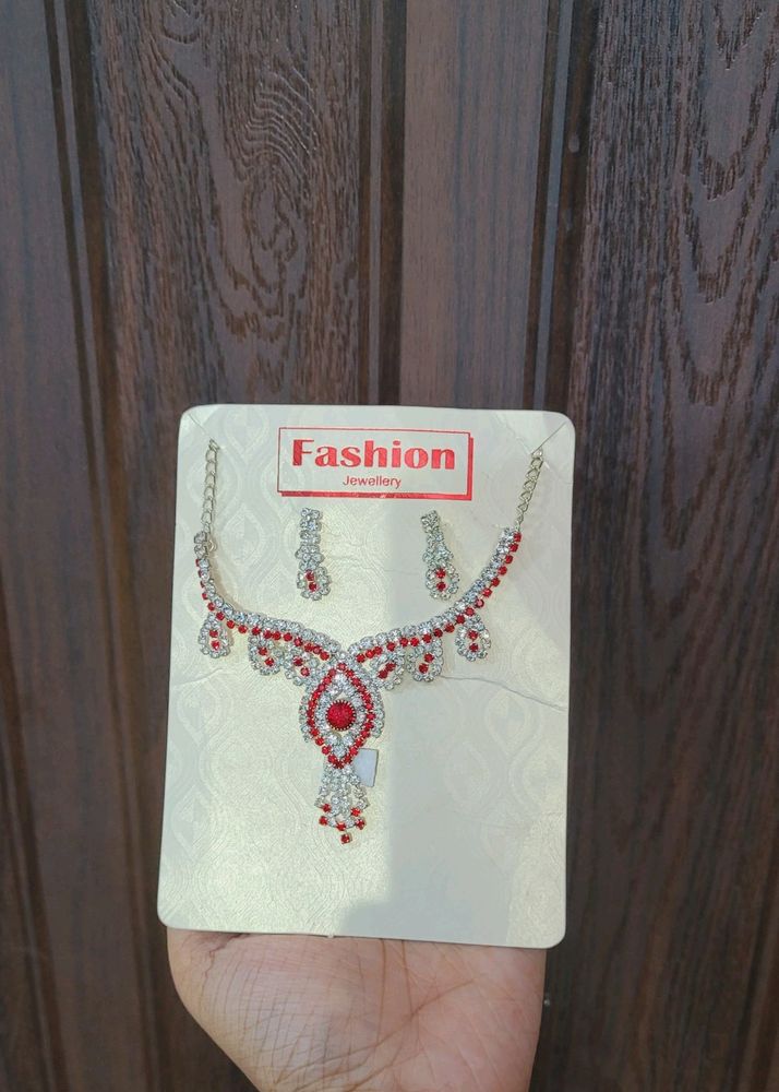 Red And White Party Jewellery Set For Girls