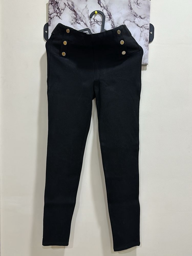 Zara Basic Black Trouser with Golden Buttons