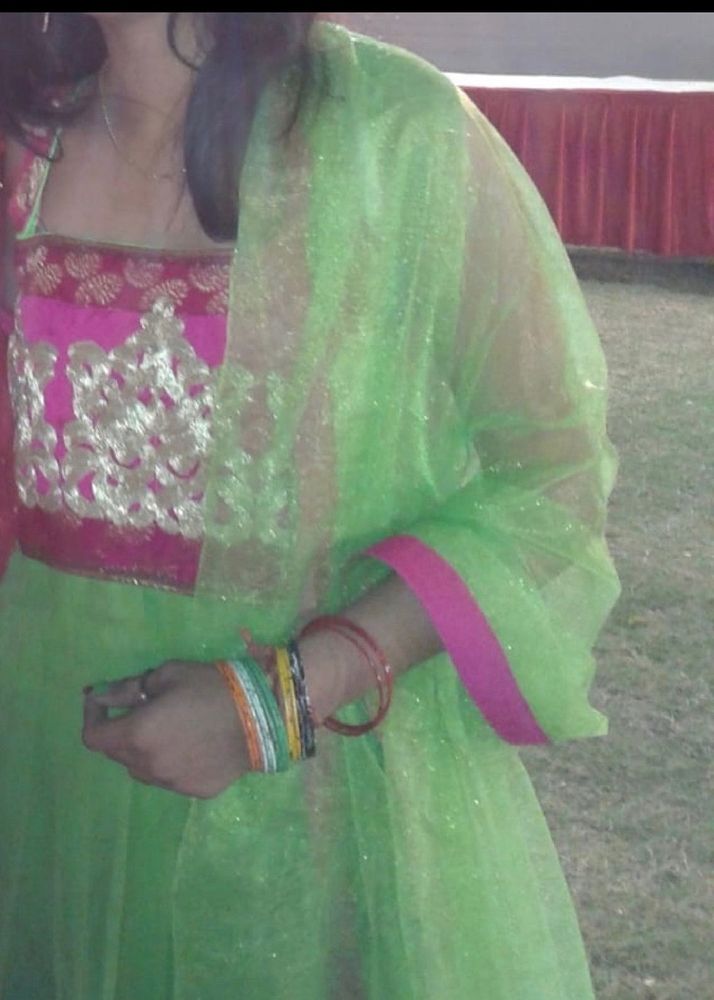 Green Pink Anarkali Kurta Set