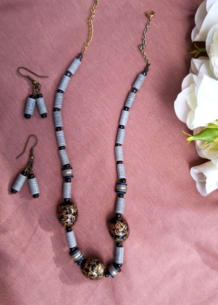 Vintage Peruvian Ceramic Clay Bead Jewelry Set