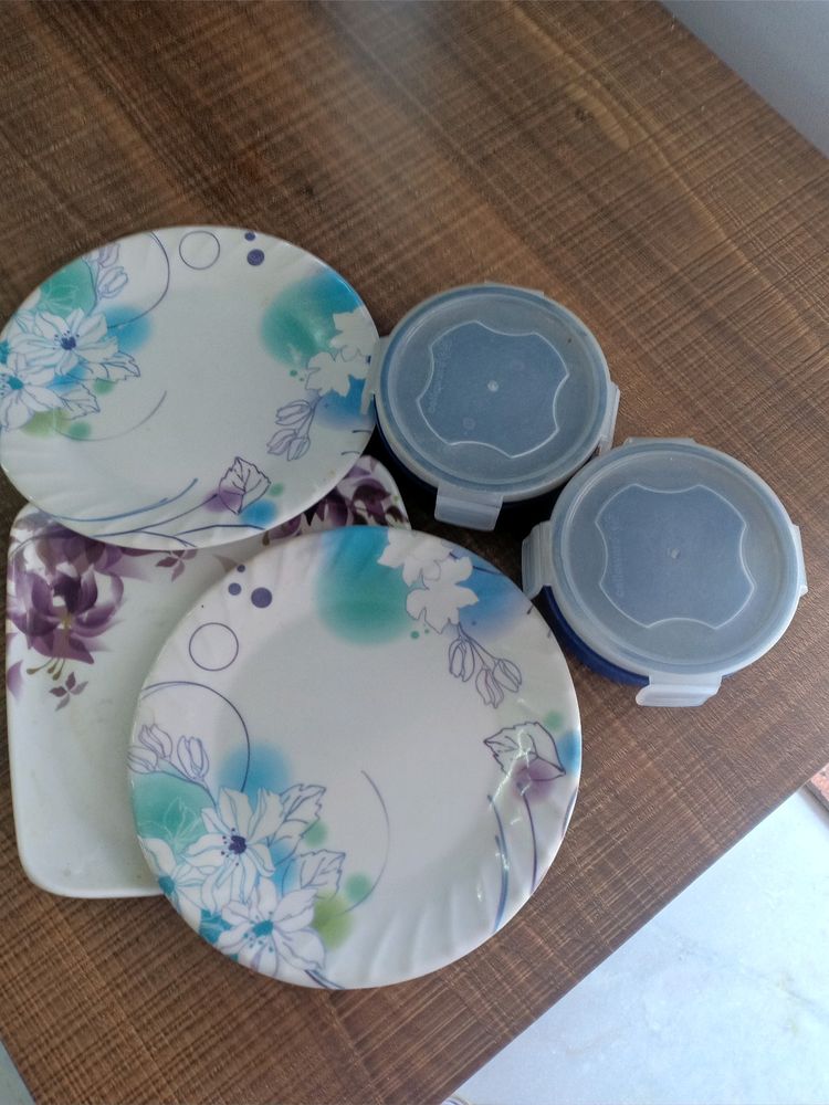 Melamine Flower Printed Plates And Tiffin Box