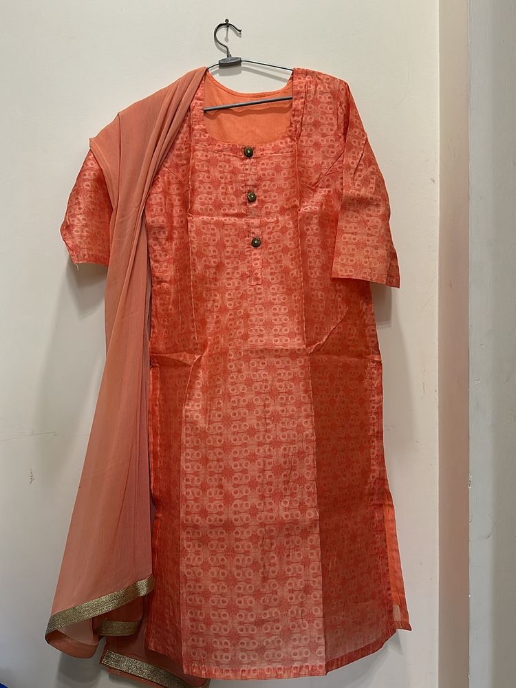 3 Piece Suit Set - Orange Colour With Grey Lower