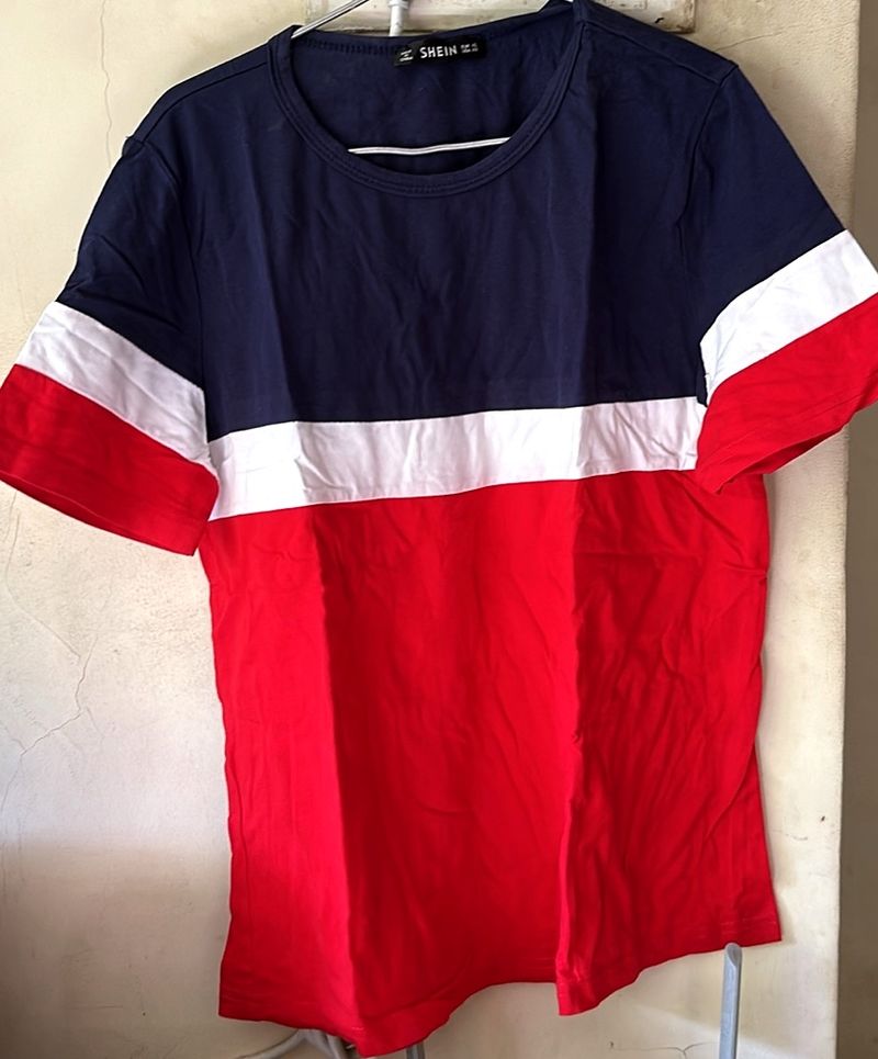 Red Blue Casual SHEIN Tshirt