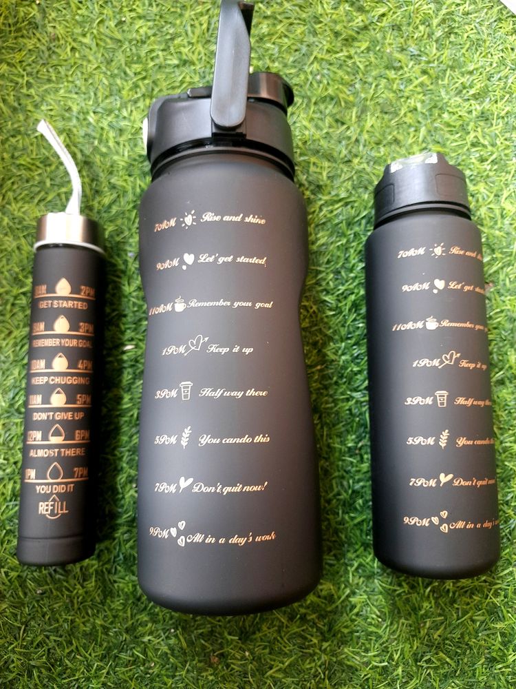 Motivation Water Bottle Set Of 3 Golden Embossing