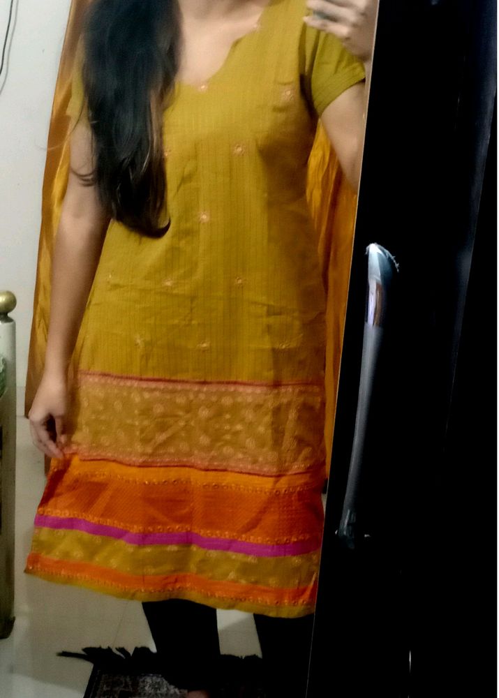 Navratri Kanchi Work Mehandi Green Kurti