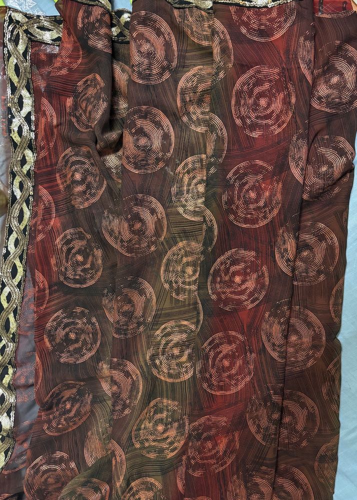 Brown Saree With Glittery Border