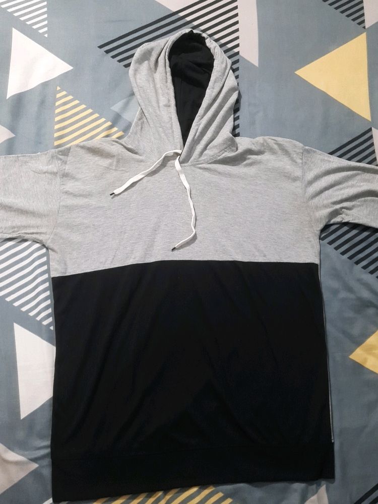 Full Sleeve Hooded Sweatshirt| Men| Grey & Black|