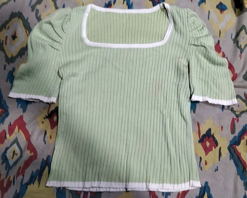 women top square neck with white stripes