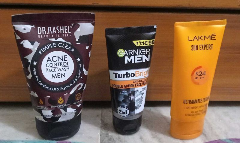 Two Facewashes And One Sun Expert Cream