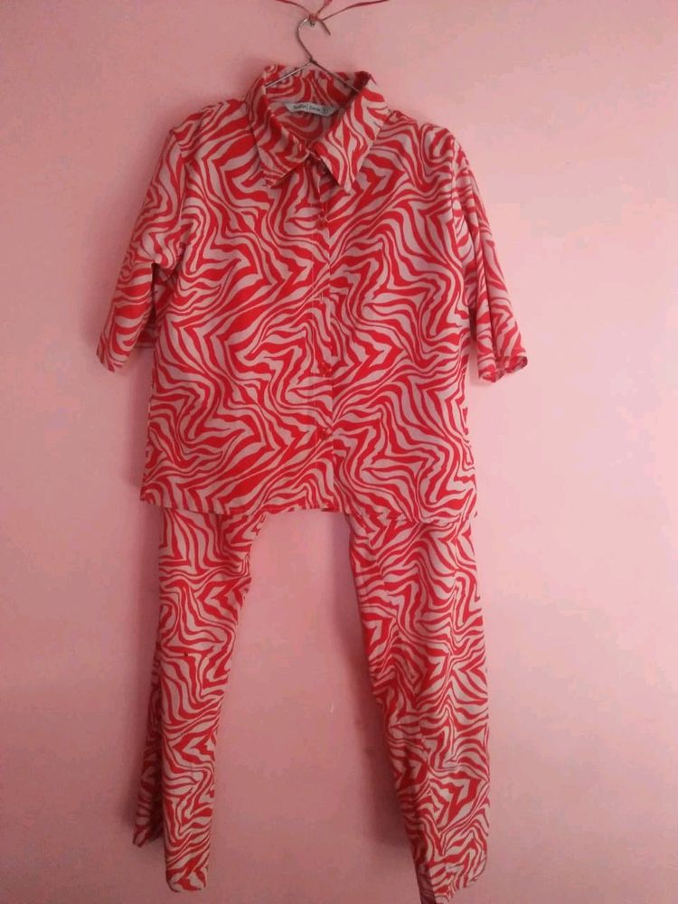 Red-white Casual Women Co-ord Set