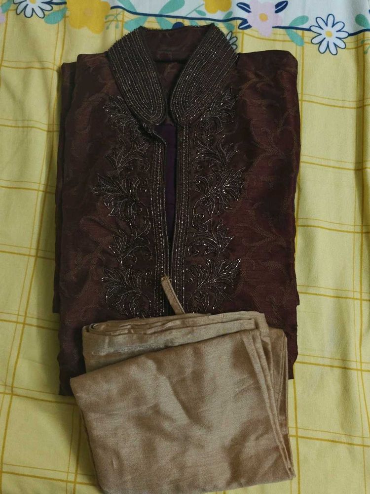 Maroon Designer Kurta Pyjama Set Of Size 40