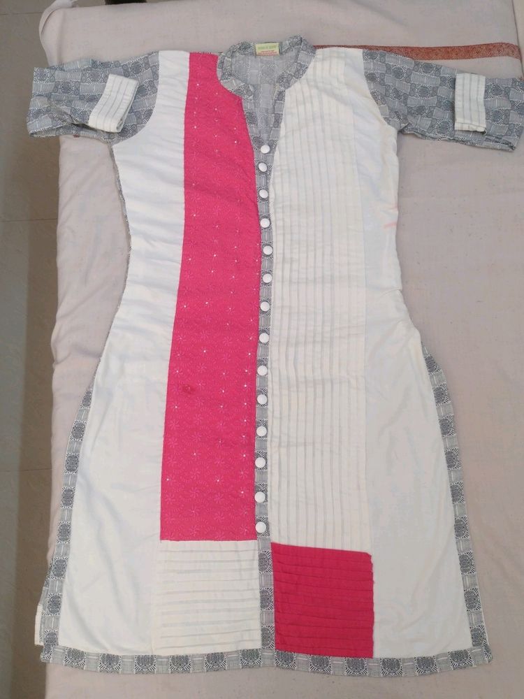 Pink And White Combination Kurta