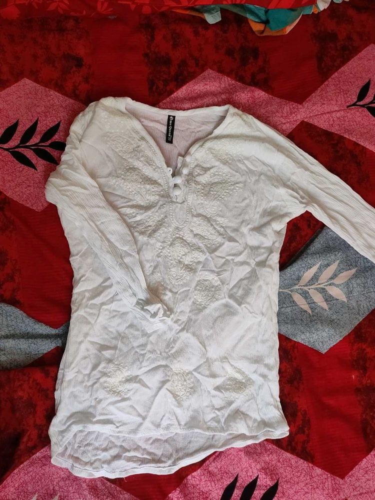 White Chikankari Short Kurti